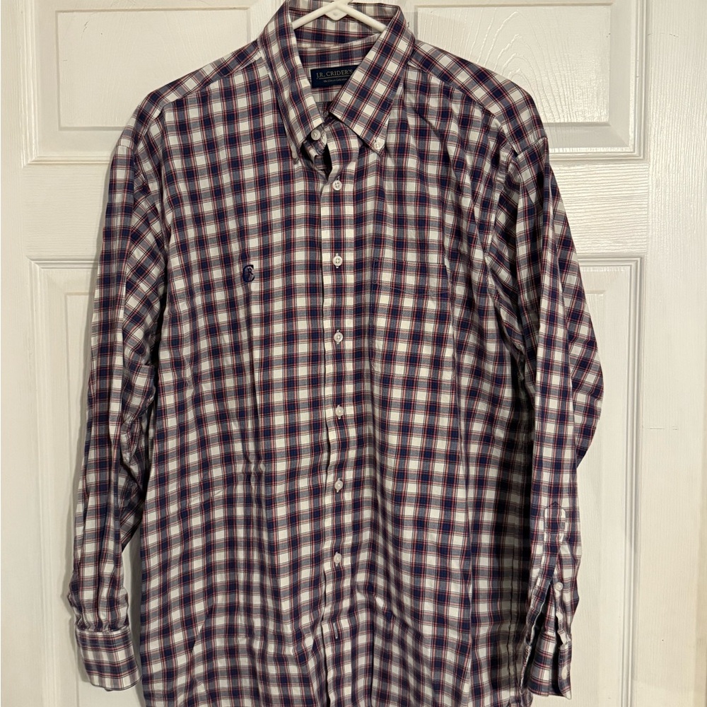 J. R. Crider Red, White, and Blue Plaid Button Down Shirt